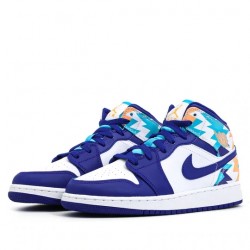 Nike Air Jordan 1 Mid "Geometric Print" Homme/Femme Chaussure 555112-105