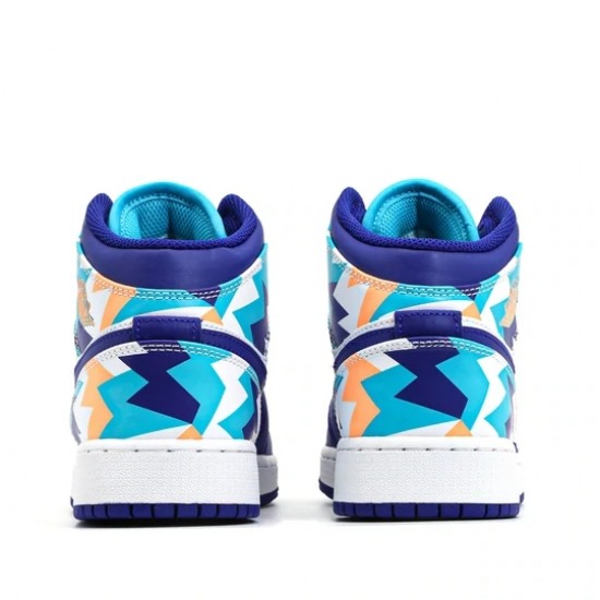 Nike Air Jordan 1 Mid Geometric Print Homme/Femme Chaussure 555112-105