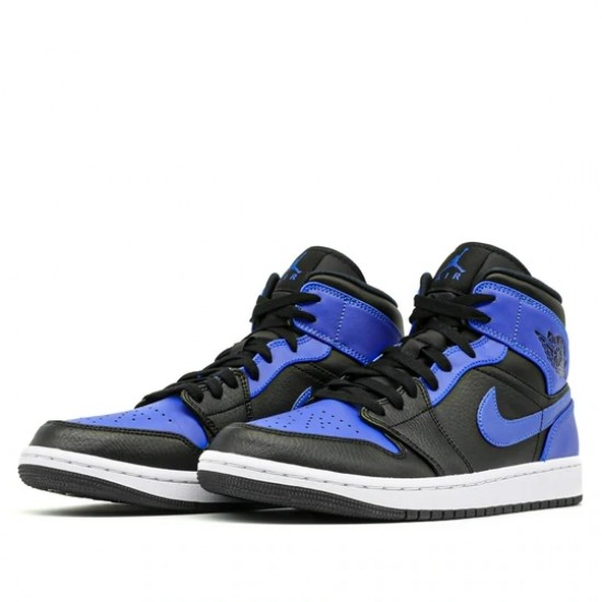 Nike Air Jordan 1 Mid Hyper Royal Tumbled Leather Femme/Homme Chaussure 554724-077