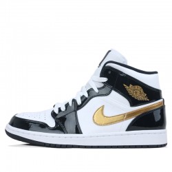 Nike Air Jordan 1 Mid "Patent Black White Gold" Femme/Homme Chaussure 852542-007