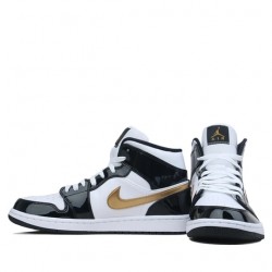 Nike Air Jordan 1 Mid "Patent Black White Gold" Femme/Homme Chaussure 852542-007