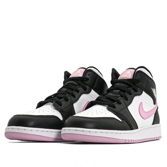 Nike Air Jordan 1 Mid White Black Light Arctic Pink Homme/Femme Chaussure 555112-103