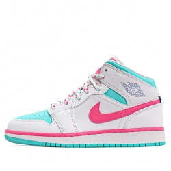 Nike Air Jordan 1 Mid "White Pink Green Soar" Femme Chaussure 555112-102