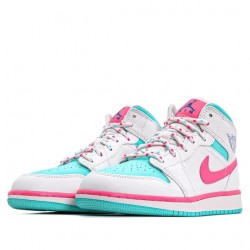 Nike Air Jordan 1 Mid "White Pink Green Soar" Femme Chaussure 555112-102